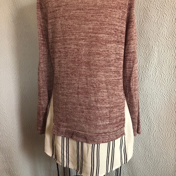 “Mine” light sweater with mock layer striped under - Picture 2 of 3